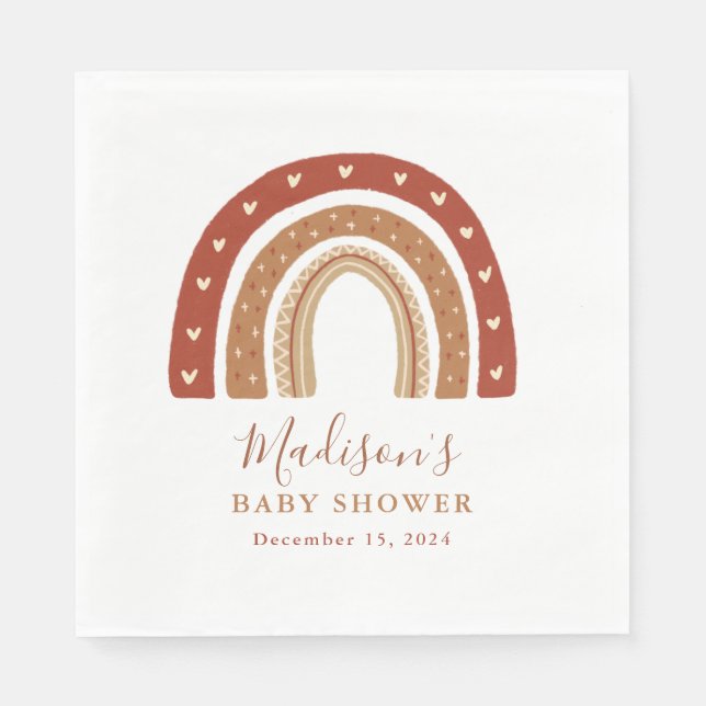 Chic Terracotta Boho Rainbow Baby Shower Napkin (Front)