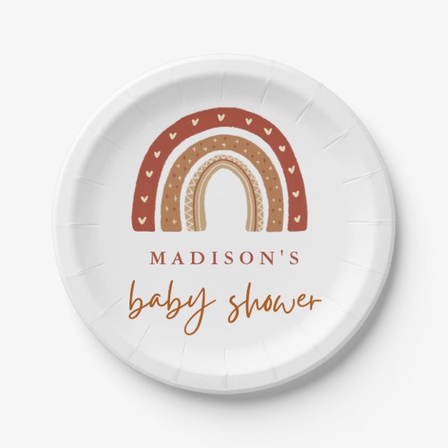 Chic Terracotta Boho Rainbow Baby Shower Paper Plate (Front)