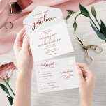 Chic Terracotta Calligraphy Casual Wedding  All In One Invitation<br><div class="desc">A simple chic calligraphy wedding invitation, easy to personalise with your details. PLEASE NOTE: This invitation is ready to send without an envelope; include the return address on the front side; if you plan to send it using an envelope, please let in blank the return address (front side). Check the...</div>