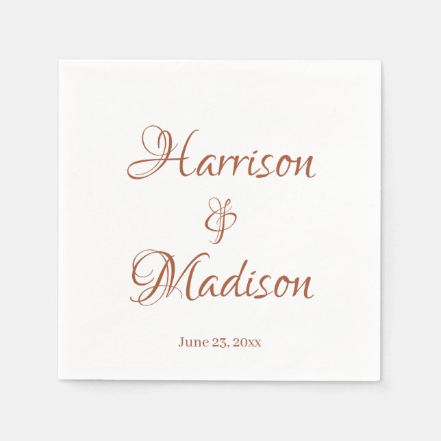Chic terracotta custom script name date Wedding  Napkin (Front)