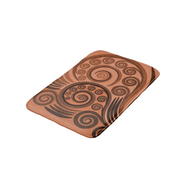 Chic Terracotta Fern Frond Swirl Bath Mat (Angled)