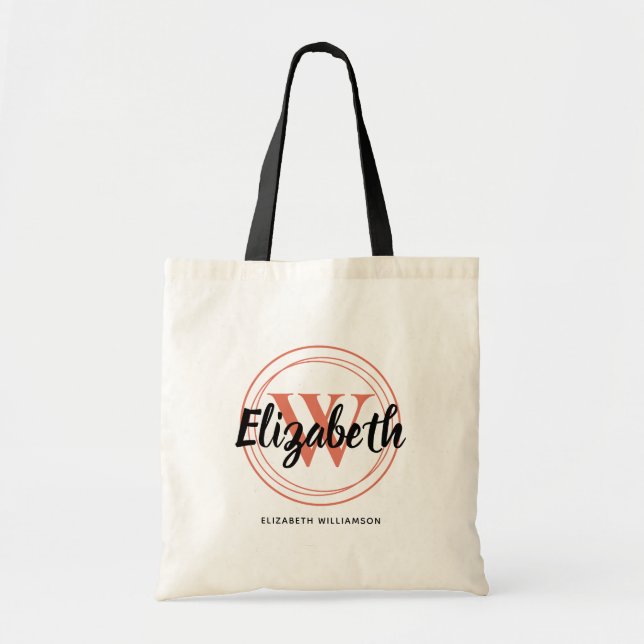 Chic Terracotta Monogram Initial Script Name Tote Bag (Front)