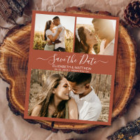 Chic Terracotta Script Photo Collage Save The Date