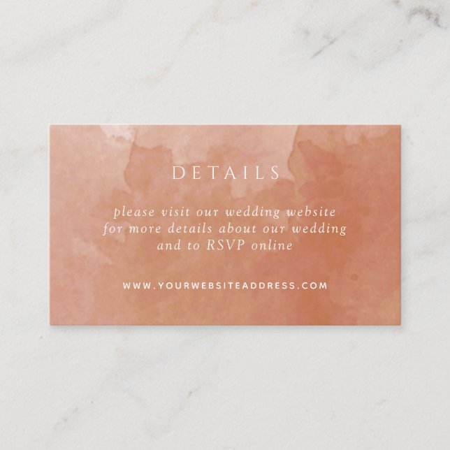 Chic Terracotta Watercolor Wedding Details Website Enclosure Card (Front)