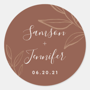 Chic Terracotta with leaves Wedding Sticker
