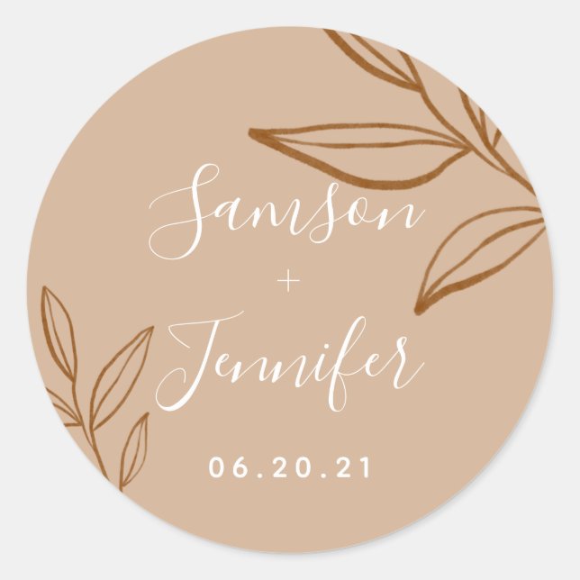 Chic Terracotta with leaves Wedding Sticker (Front)