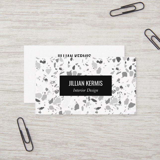 Chic terrazzo elegant Black White CUSTOM Business Card (Front/Back In Situ)