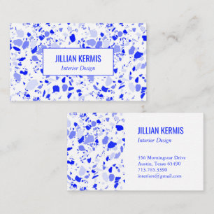 Chic terrazzo elegant Blue White Custom Business Card