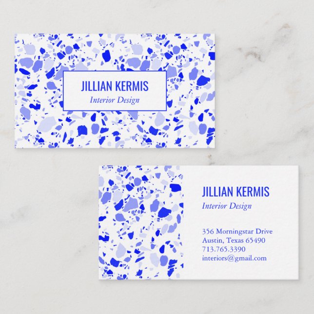 Chic terrazzo elegant Blue White Custom Business Card (Front/Back)