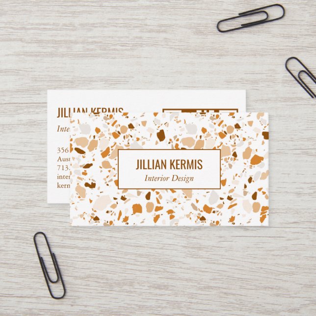 Chic terrazzo elegant Brown Terracotta CUSTOM QR  Business Card (Front/Back In Situ)