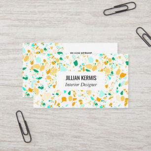 Chic terrazzo elegant business card aqua & gold