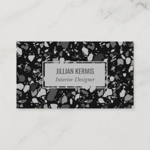 Chic terrazzo elegant grayscale black grey business card