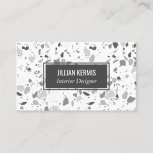Chic terrazzo elegant grayscale black grey white business card