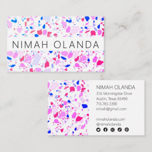 Chic Terrazzo Elegant Handmade Simple Purple Blue Business Card