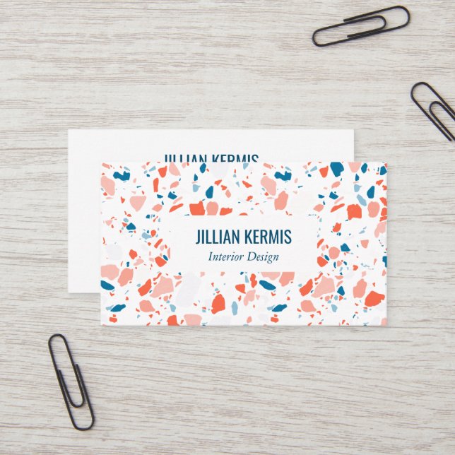 Chic terrazzo elegant pink blue CUSTOM Business Card (Front/Back In Situ)