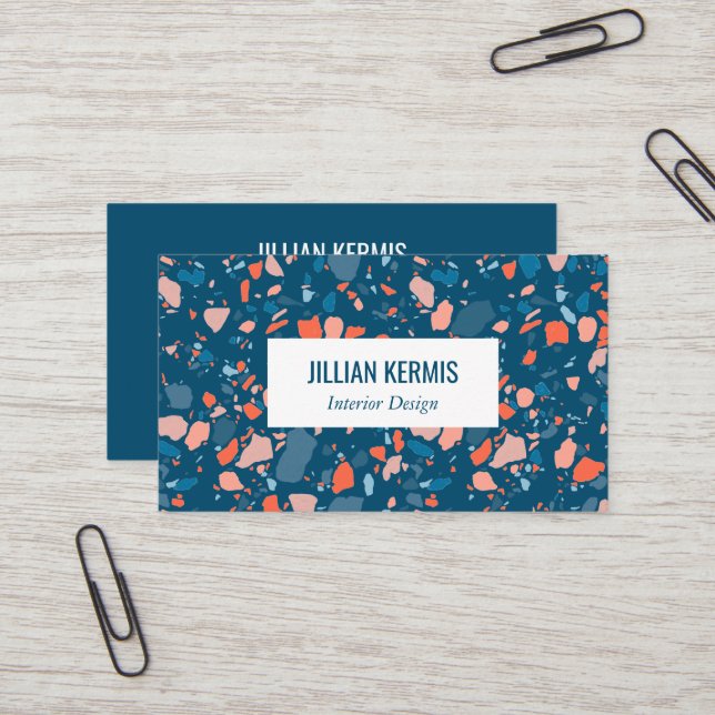 Chic terrazzo elegant pink blue CUSTOM Business Card (Front/Back In Situ)