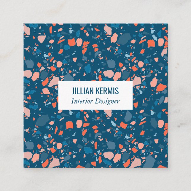 Chic terrazzo elegant pink blue square business card (Front)
