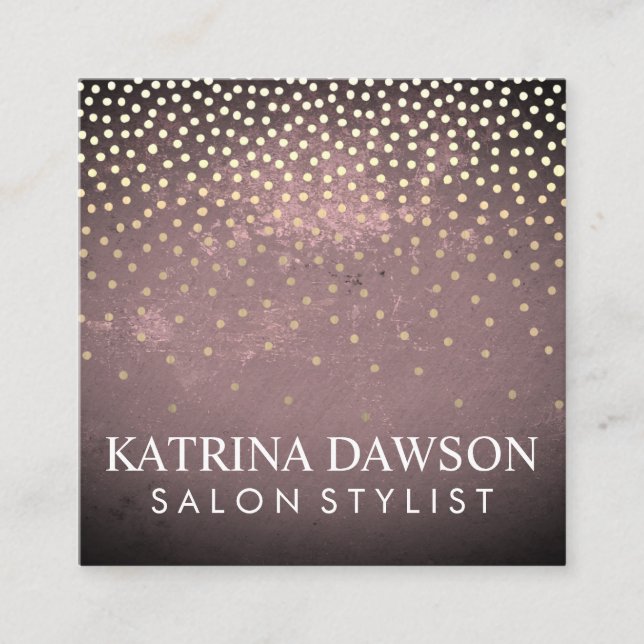 Chic Texture and Polka Dots Square Business Card (Front)