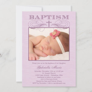 Chic Texture Photo Baptism Invitation - Purple