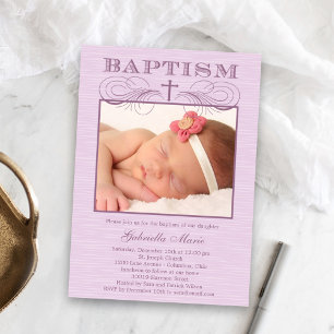 Chic Texture Photo Baptism Invitation - Purple
