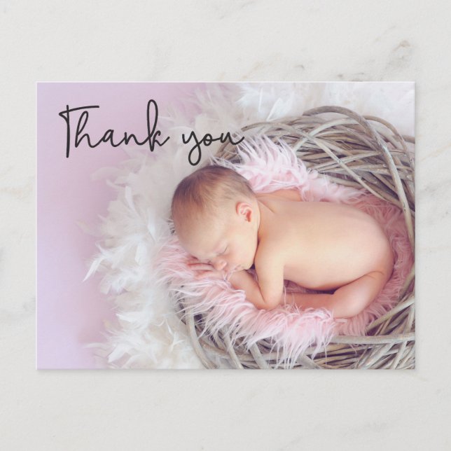 Chic Thank You Baby Girl Photo Birth Announcement Postcard (Front)