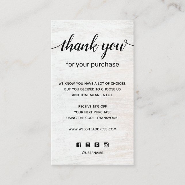  Chic Thank you For your Purchase Add Logo Business Card (Front)