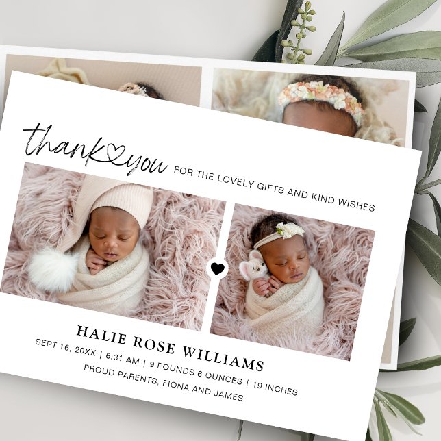 Chic Thank You Photo Collage Birth Announcement (Creator Uploaded)