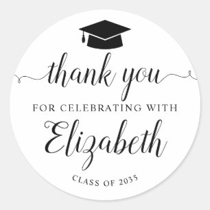 Chic Thank You Script Grad Graduation Party Favour Classic Round Sticker