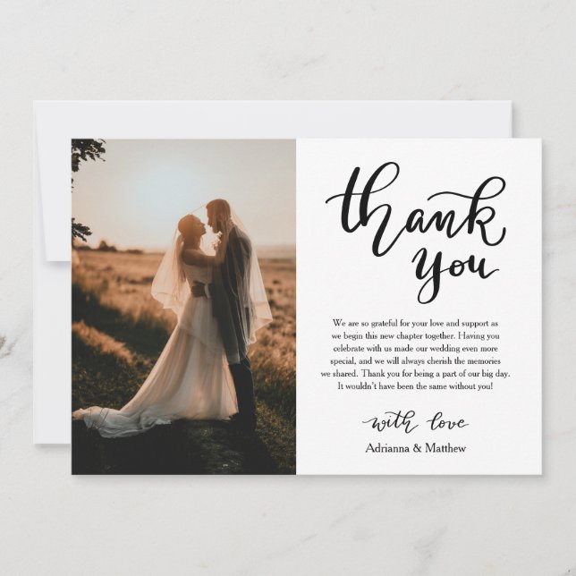 Chic Thank You Script Wedding Photo  Card (Front)