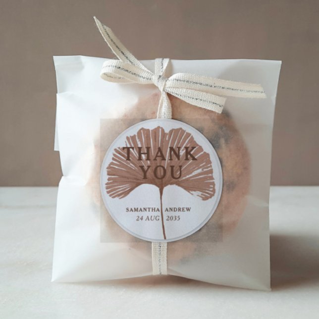 Chic Thank You Terracotta Ginkgo Wedding Favour Classic Round Sticker (Creator Uploaded)