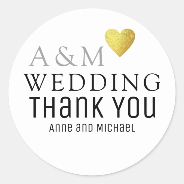 chic Thank-You wedding love heart on white Classic Round Sticker (Front)