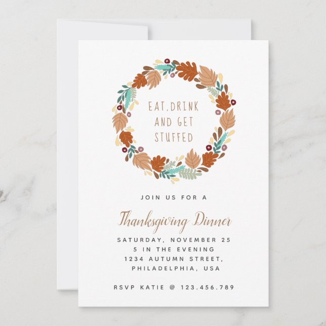 Chic Thanksgiving Dinner Fall Wreath Holiday Photo Invitation (Front)