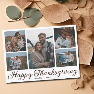 Chic Thanksgiving Fall Family Photo Collage Holiday Card