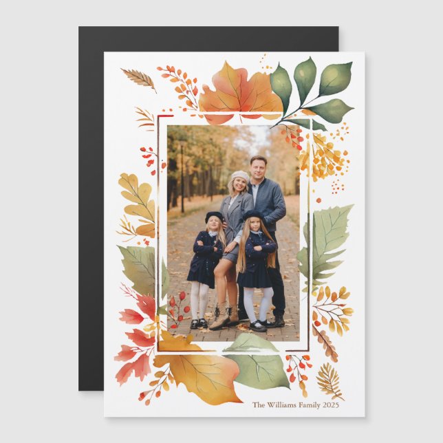 Chic Thanksgiving Family Photo Fall Magnet Card (Front/Back)
