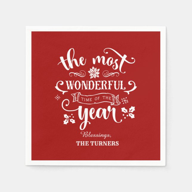 Chic The Most Wonderful Time of the Year Monogram Napkin (Front)