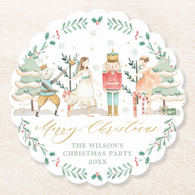 Chic The Nutcracker Ballet Merry Christmas Party  Paper Coaster (Front)