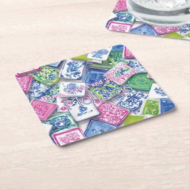 Chic Tiles Bams Cracks Snacks Custom Mahjong Square Paper Coaster (Angled)