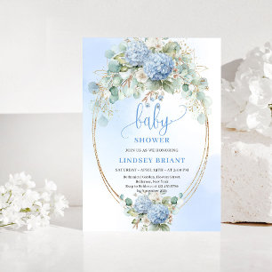 Chic Timeless Bohemian Blue Hydrangeas Baby Shower Invitation