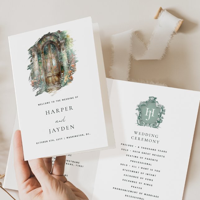 Chic Timeless Earthy, Green, Blush Wedding Program (Creator Uploaded)