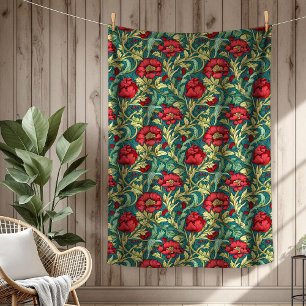 Chic Timeless Floral Tapestry Morris Ornate Design Fleece Blanket