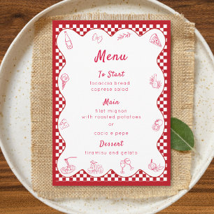 Chic Timeless Italian-Themed Red Chequered Wedding Menu