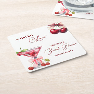 Chic Tini Bit in Love Cherry Martini Bridal Shower Square Paper Coaster