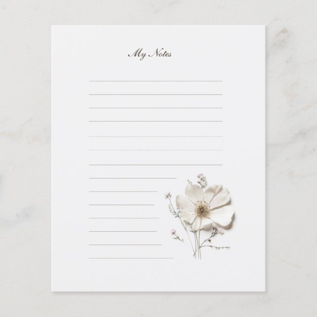 Chic Tiny Pressed Flower Lined Stationery Paper (Front)