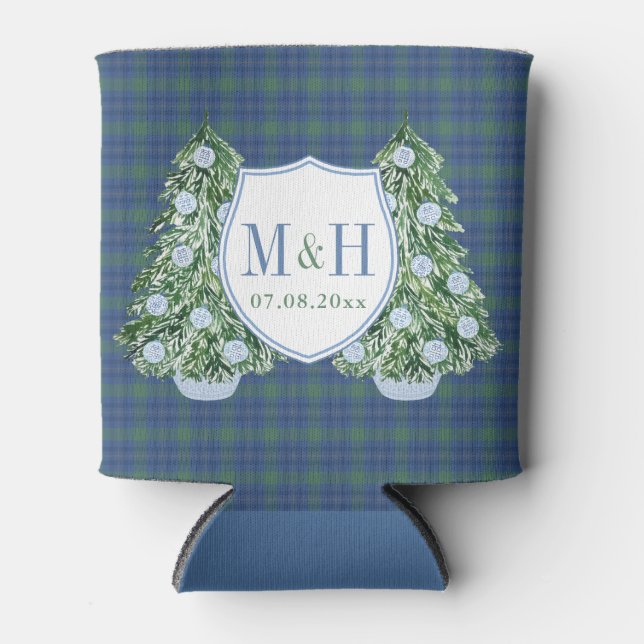 Chic Tipsy And Toasty Flannel Tartan Bridal Shower Can Cooler (Front)