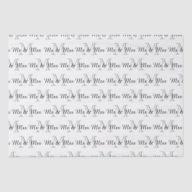 CHIC TISSUE PAPER_"Mr & Mrs" TEXT OVER MONOGRAM Paper (Front)