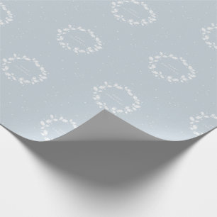 Chic Traditional Dusty Blue Christmas Holly Wreath Wrapping Paper