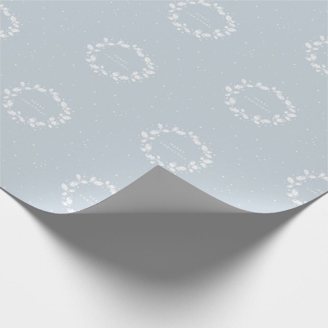 Chic Traditional Dusty Blue Christmas Holly Wreath Wrapping Paper (Corner)