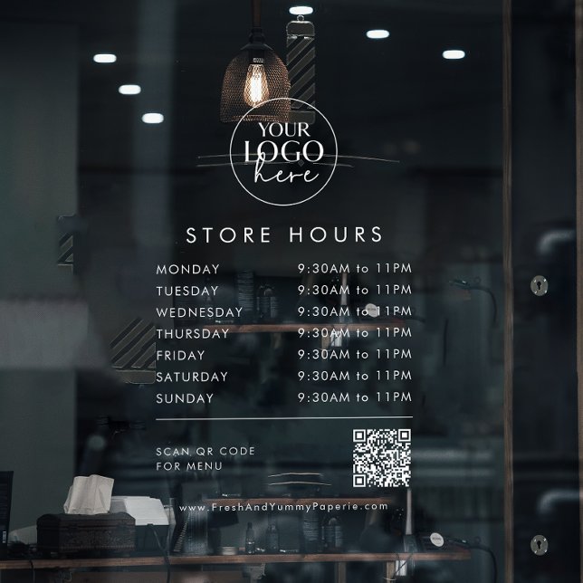 Chic Transparent Business Logo QR Code Store Hours Window Cling (Creator Uploaded)