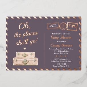 Chic Travel Rose Gold Places She'll Go Baby Shower