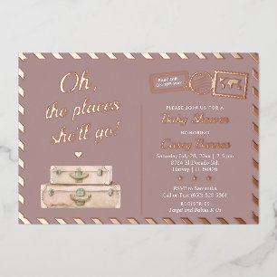 Chic Travel Rose Gold Places She'll Go Baby Shower